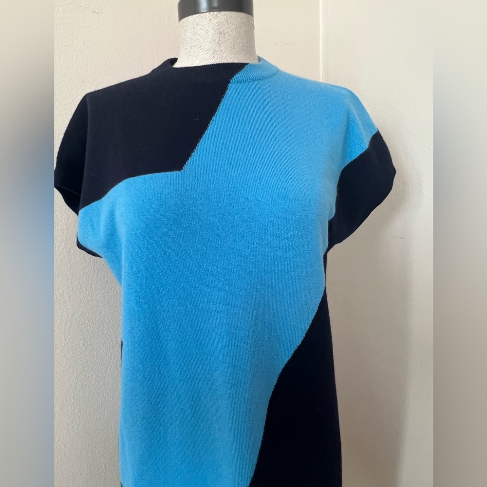 Hermès Paris Navy & Turquoise Cashmere Color Block Shift Dress Size 38 / US 6 - Picture 2 of 5